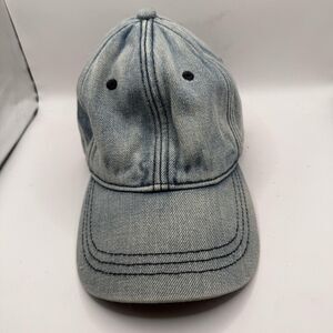 Denim Hat Cap Strap Back One Size Blue Cotton Leather Baseball Men Adjustable
